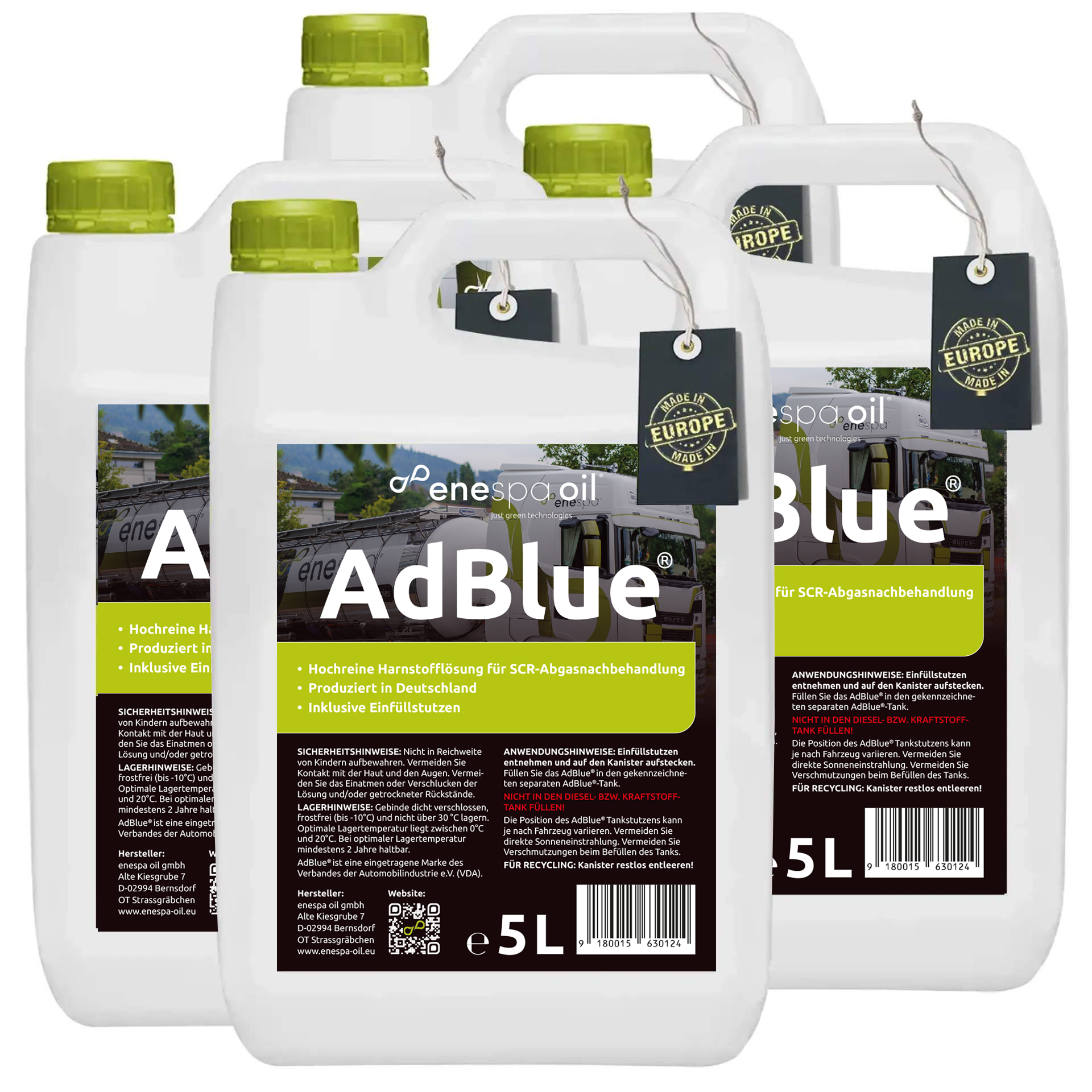 enespa AdBlue® 4x 5 Liter Kanister mit Flex-Ausgießer